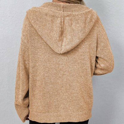 Cardigan Tricoté pour Femme avec Capuche et Cordon – Confort et Élégance