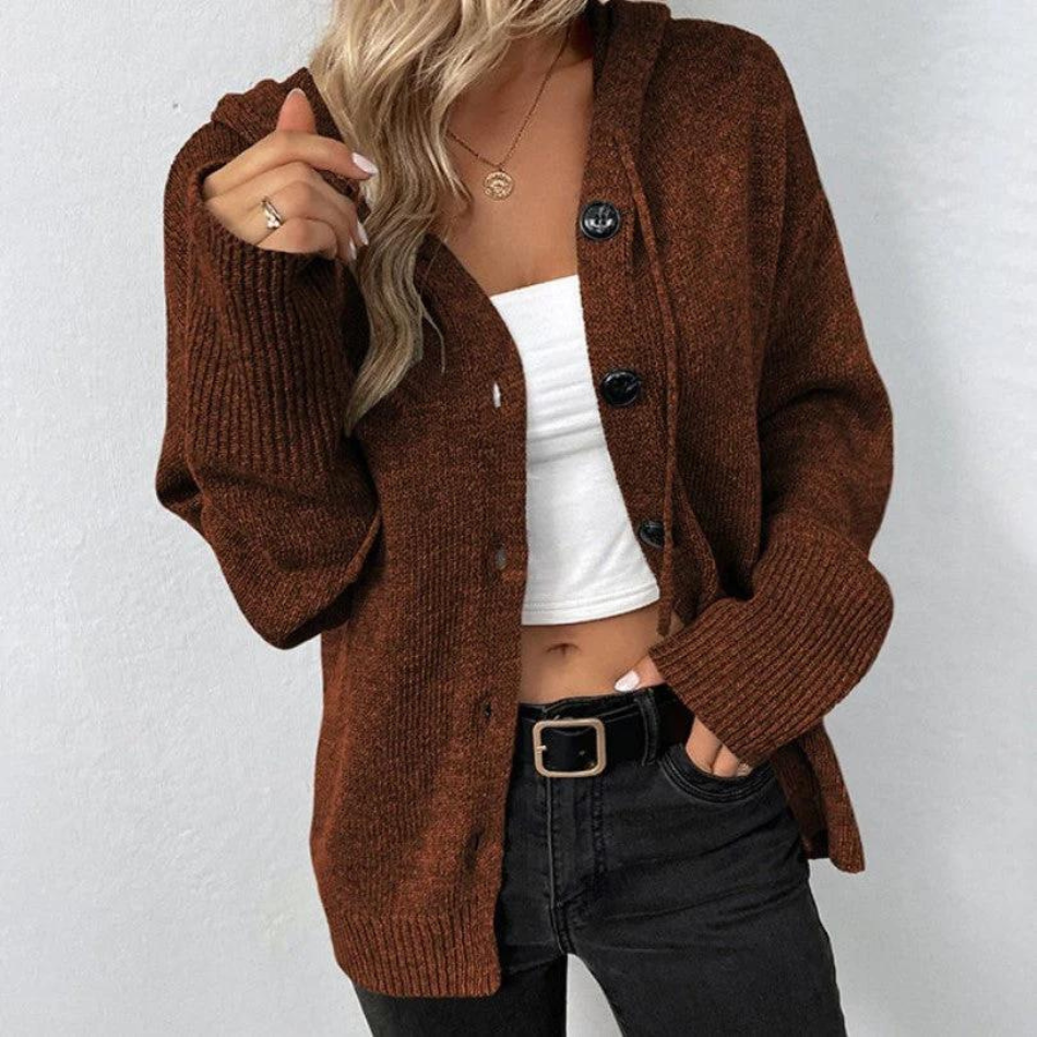 Cardigan Tricoté pour Femme avec Capuche et Cordon – Confort et Élégance