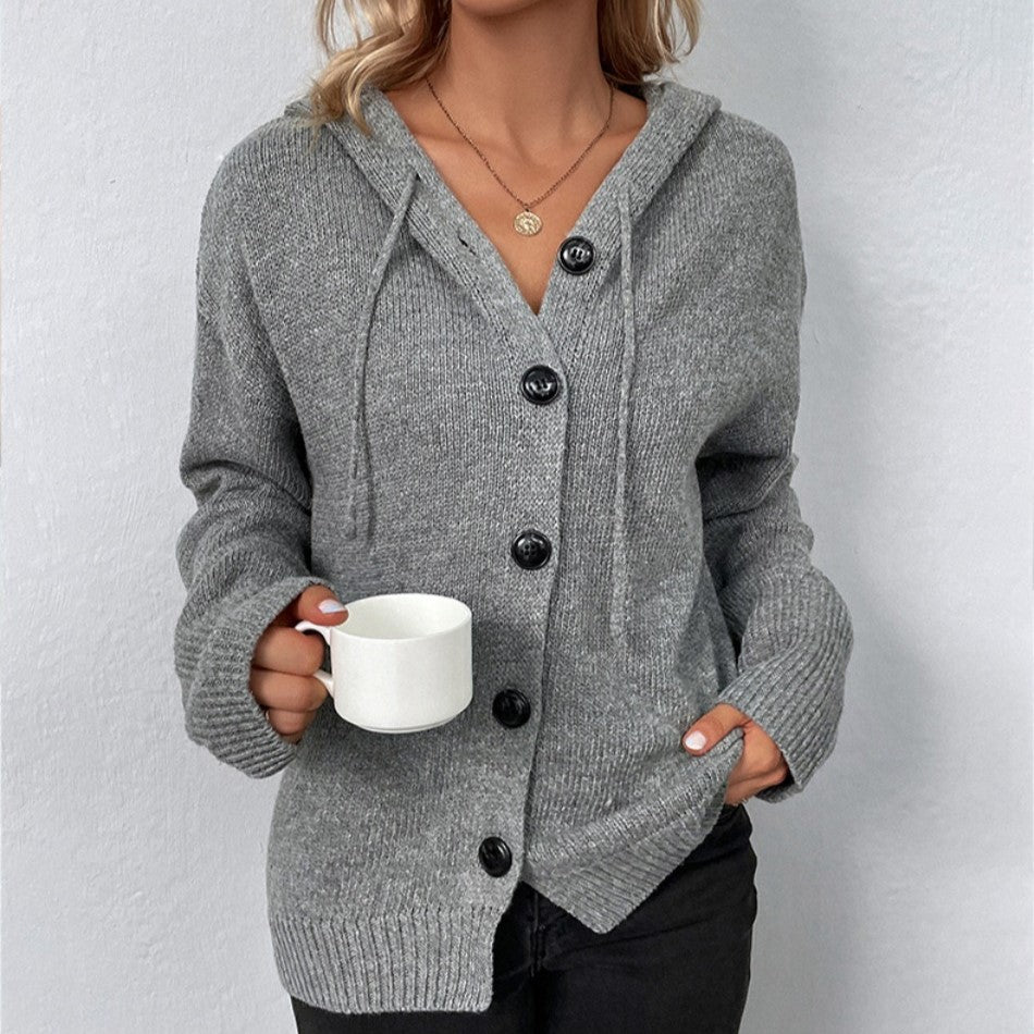 Cardigan Tricoté pour Femme avec Capuche et Cordon – Confort et Élégance