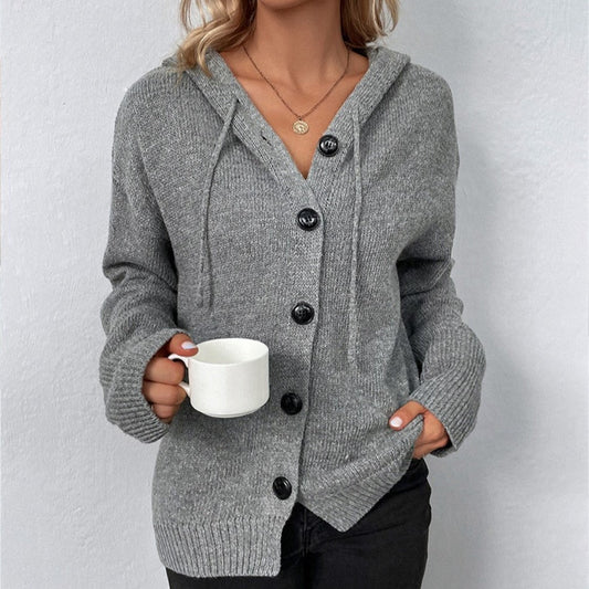Cardigan Tricoté pour Femme avec Capuche et Cordon – Confort et Élégance
