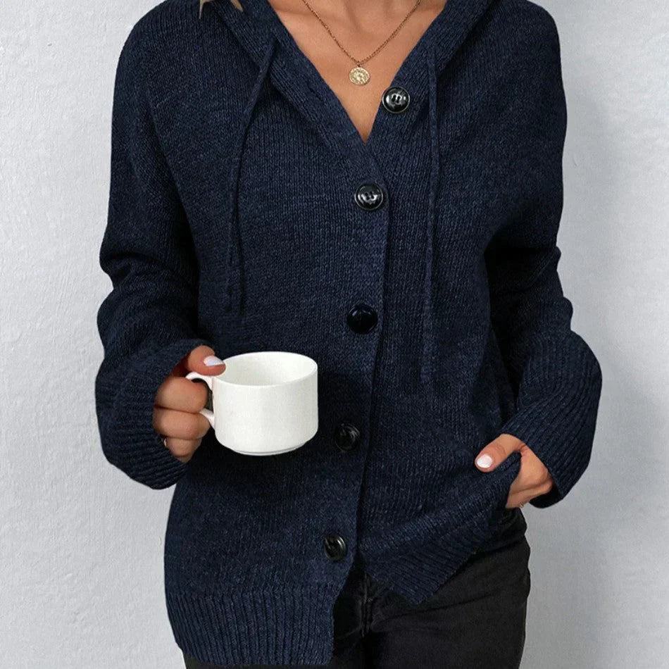Cardigan Tricoté pour Femme avec Capuche et Cordon – Confort et Élégance