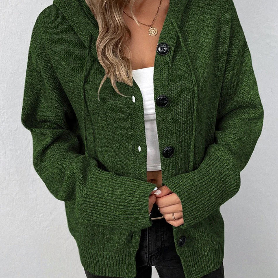 Cardigan Tricoté pour Femme avec Capuche et Cordon – Confort et Élégance