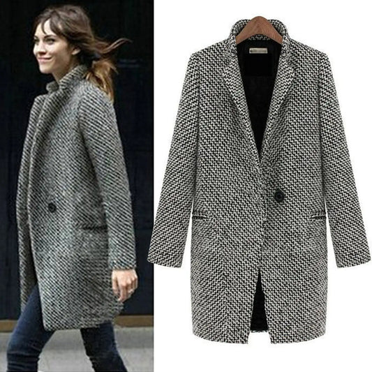 Manteau Long Élégant en Tweed de Laine pour Femme – Manteau de Luxe Confortable