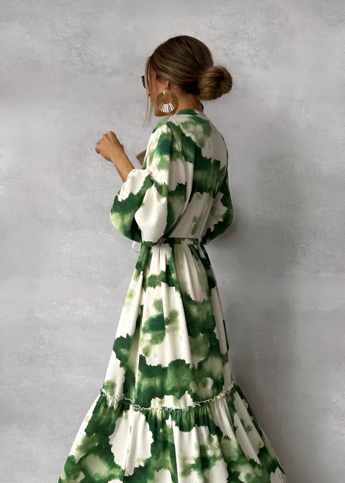 Femmes Robe Maxi Verte Élégante à Manches Bouffantes – Stylé, Écoulement