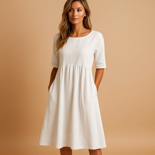 Robe Midi Femme Coupe Ample en Coton avec Poches – Style Décontracté Col Rond