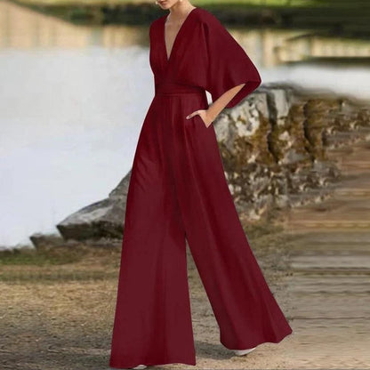Combinaison Blanche Élégante Femme Col en V – Confortable, Flatteuse, Fluide