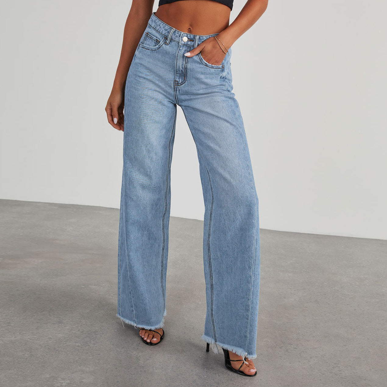 Jean Femme Taille Haute Coupe Large – Denim Décontracté Premium