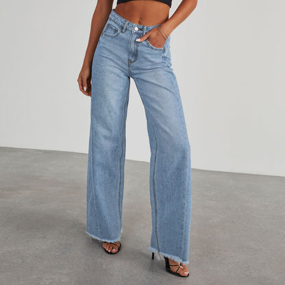 Jean Femme Taille Haute Coupe Large – Denim Décontracté Premium