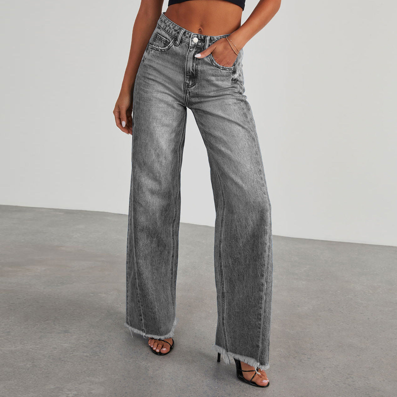 Jean Femme Taille Haute Coupe Large – Denim Décontracté Premium