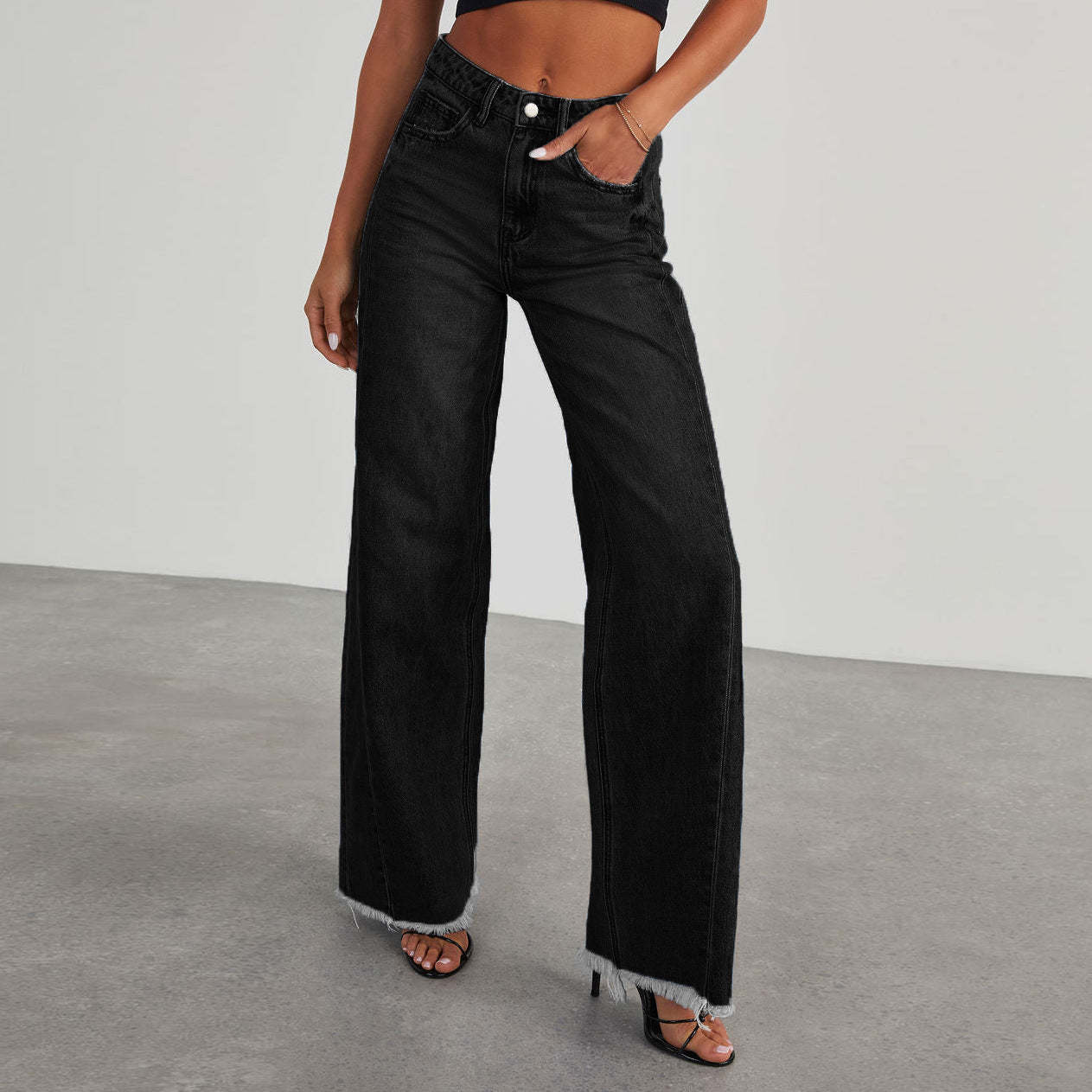 Jean Femme Taille Haute Coupe Large – Denim Décontracté Premium