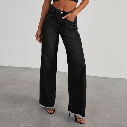 Jean Femme Taille Haute Coupe Large – Denim Décontracté Premium
