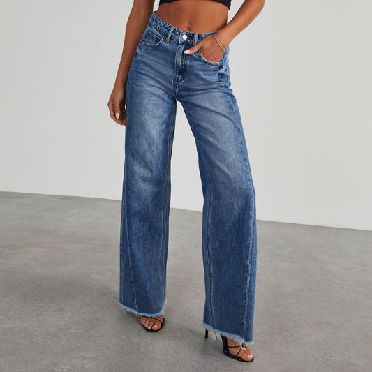 Jean Femme Taille Haute Coupe Large – Denim Décontracté Premium