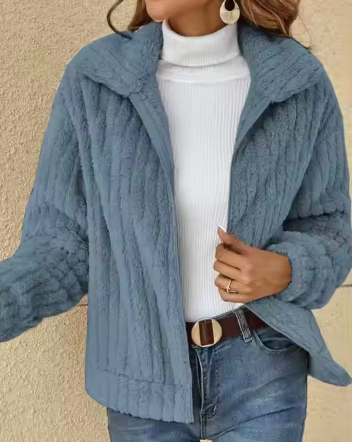 Gilet Hiver Femme Zippé Manches Longues En Polaire Côtelée