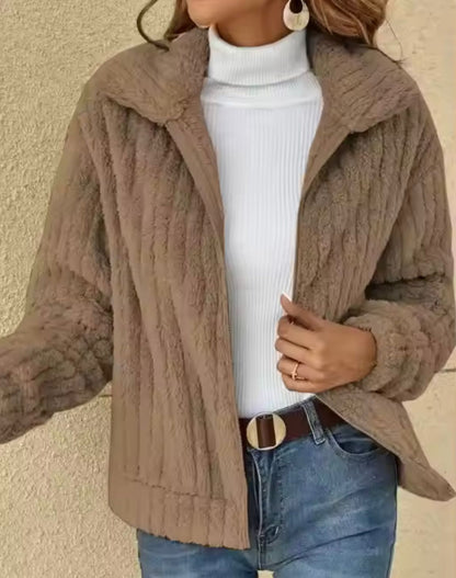 Gilet Hiver Femme Zippé Manches Longues En Polaire Côtelée