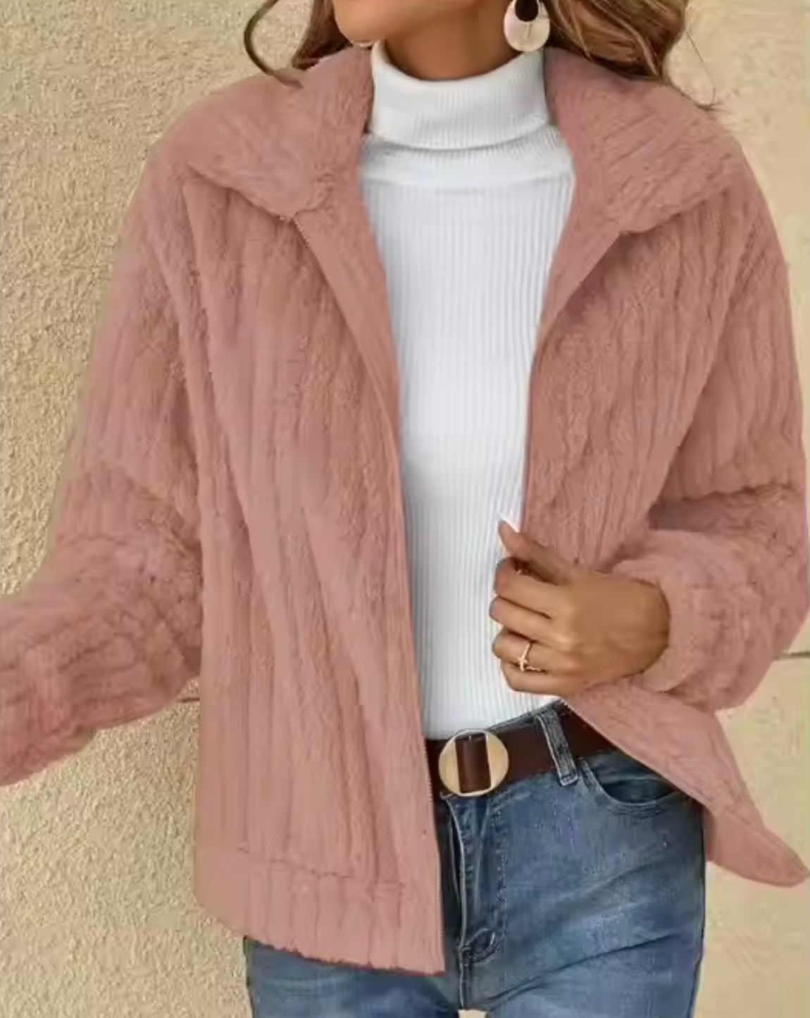 Gilet Hiver Femme Zippé Manches Longues En Polaire Côtelée