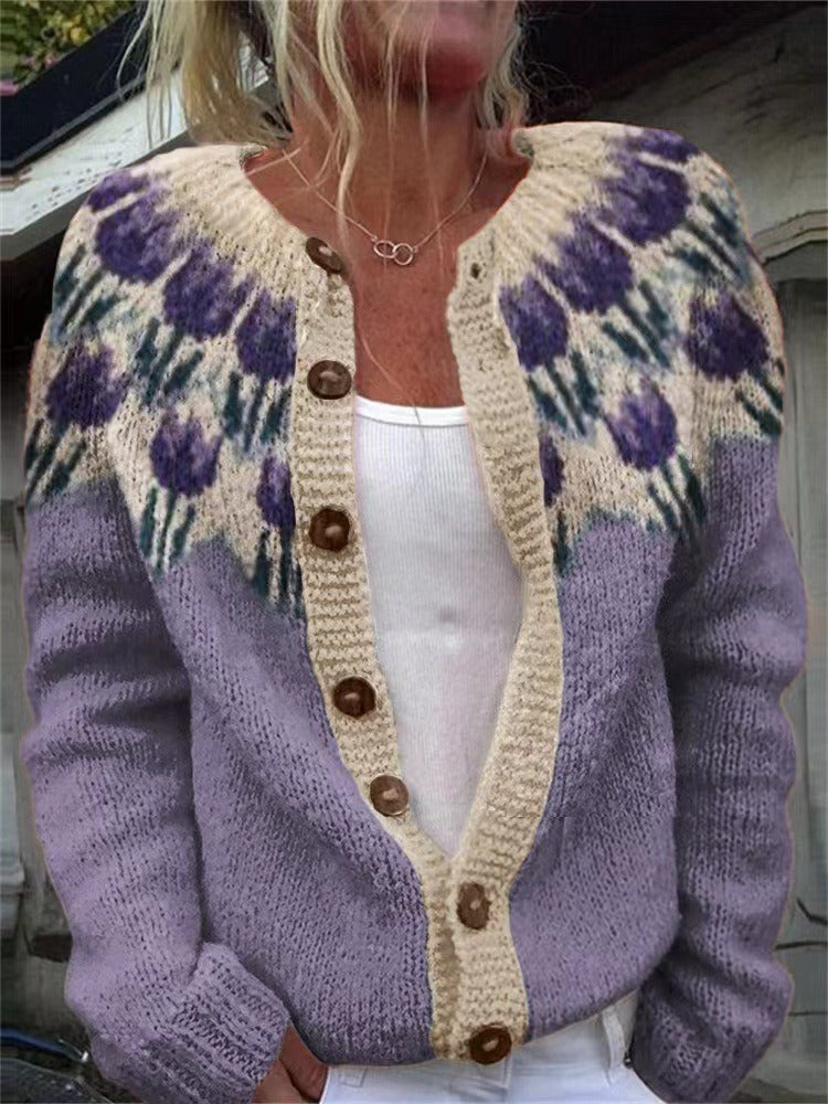 Cardigan Femme Vintage Islandais – Style Nordique Classique en Maille Douillette