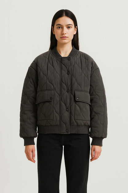 Veste bomber femme coupe décontractée – Vêtement d’extérieur de transition oversized avec fermeture éclair