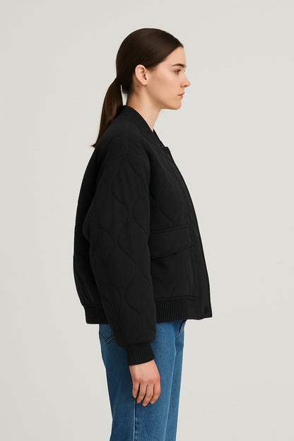 Veste bomber femme coupe décontractée – Vêtement d’extérieur de transition oversized avec fermeture éclair