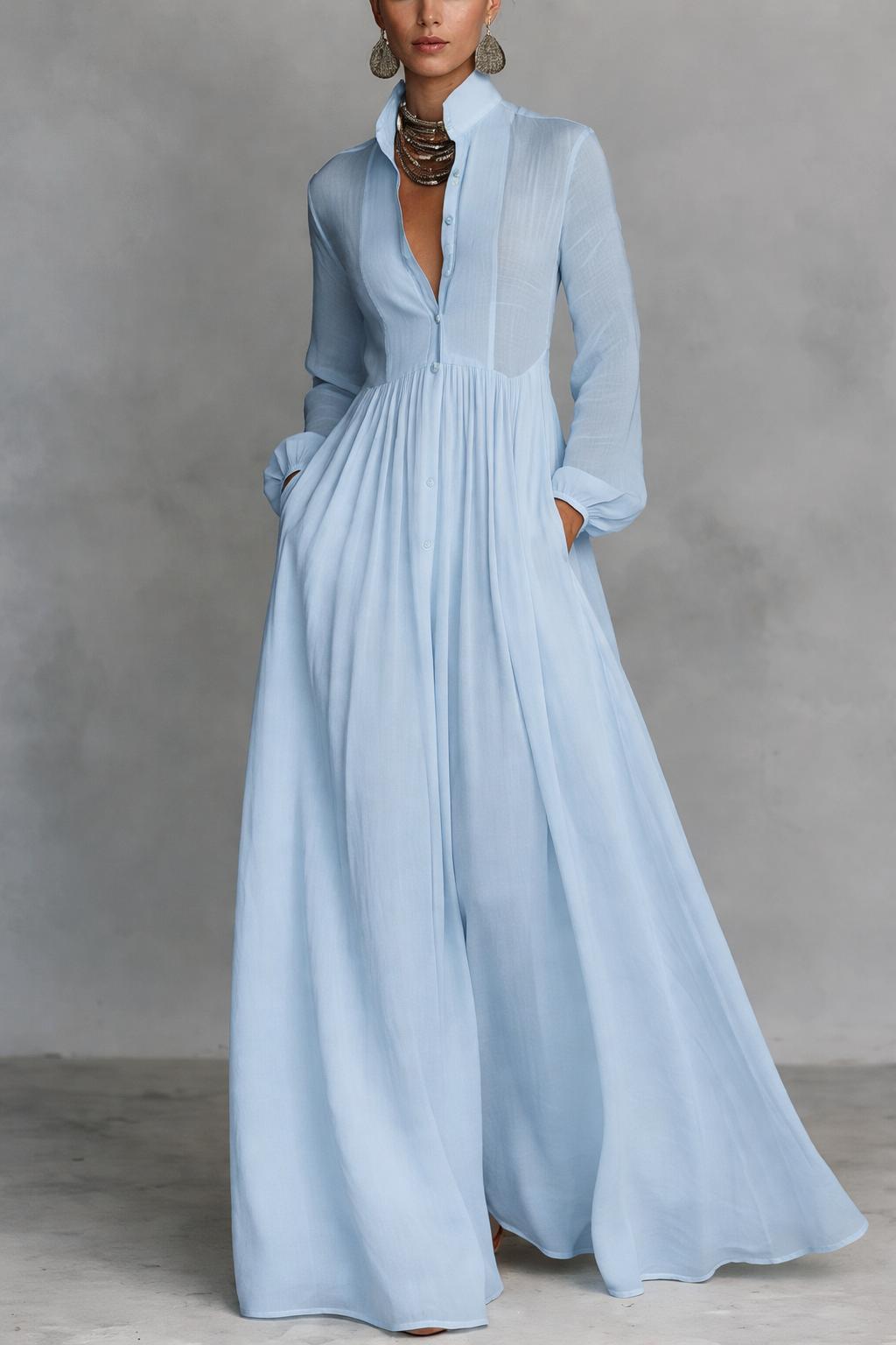 Robe maxi femme boutonnée sur le devant - Fluide et elegante