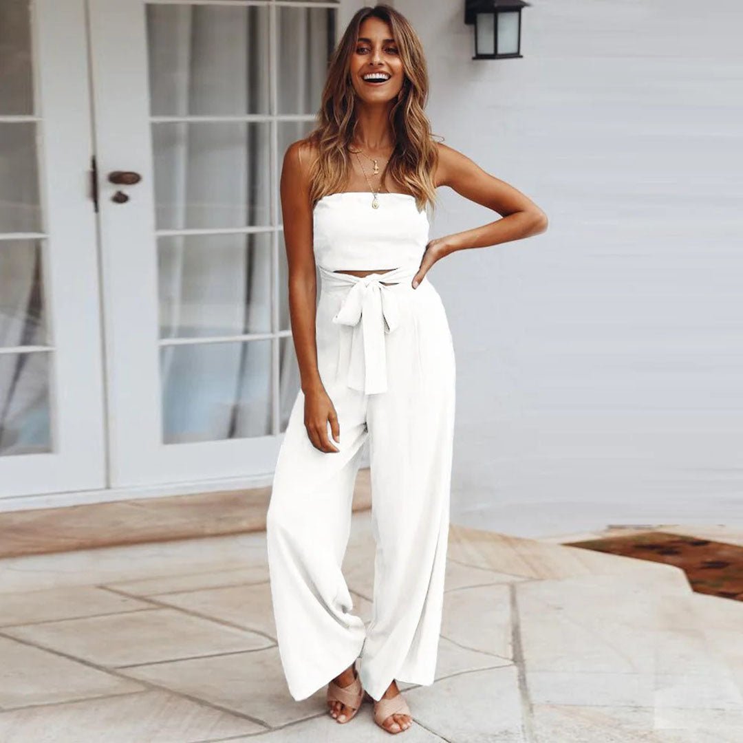 Combinaison femme bustier à jambe large – Taille nouée élégante