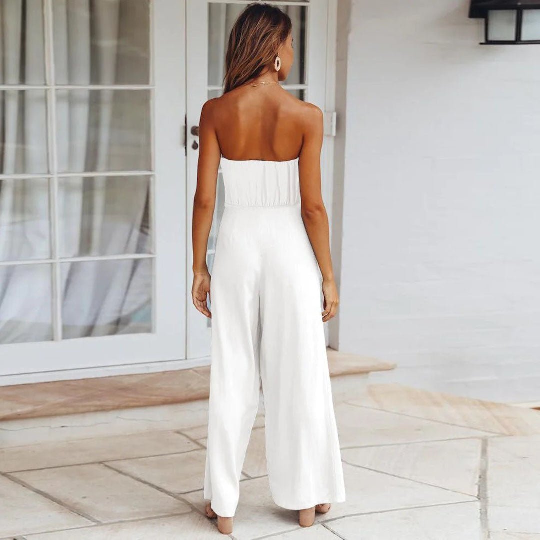Combinaison femme bustier à jambe large – Taille nouée élégante