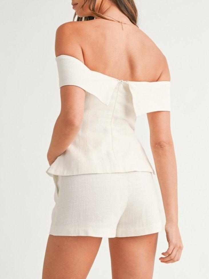 Ensemble Deux-Pièces Femme en Coton-Lin Blanc – Tenue Élégante et Légère
