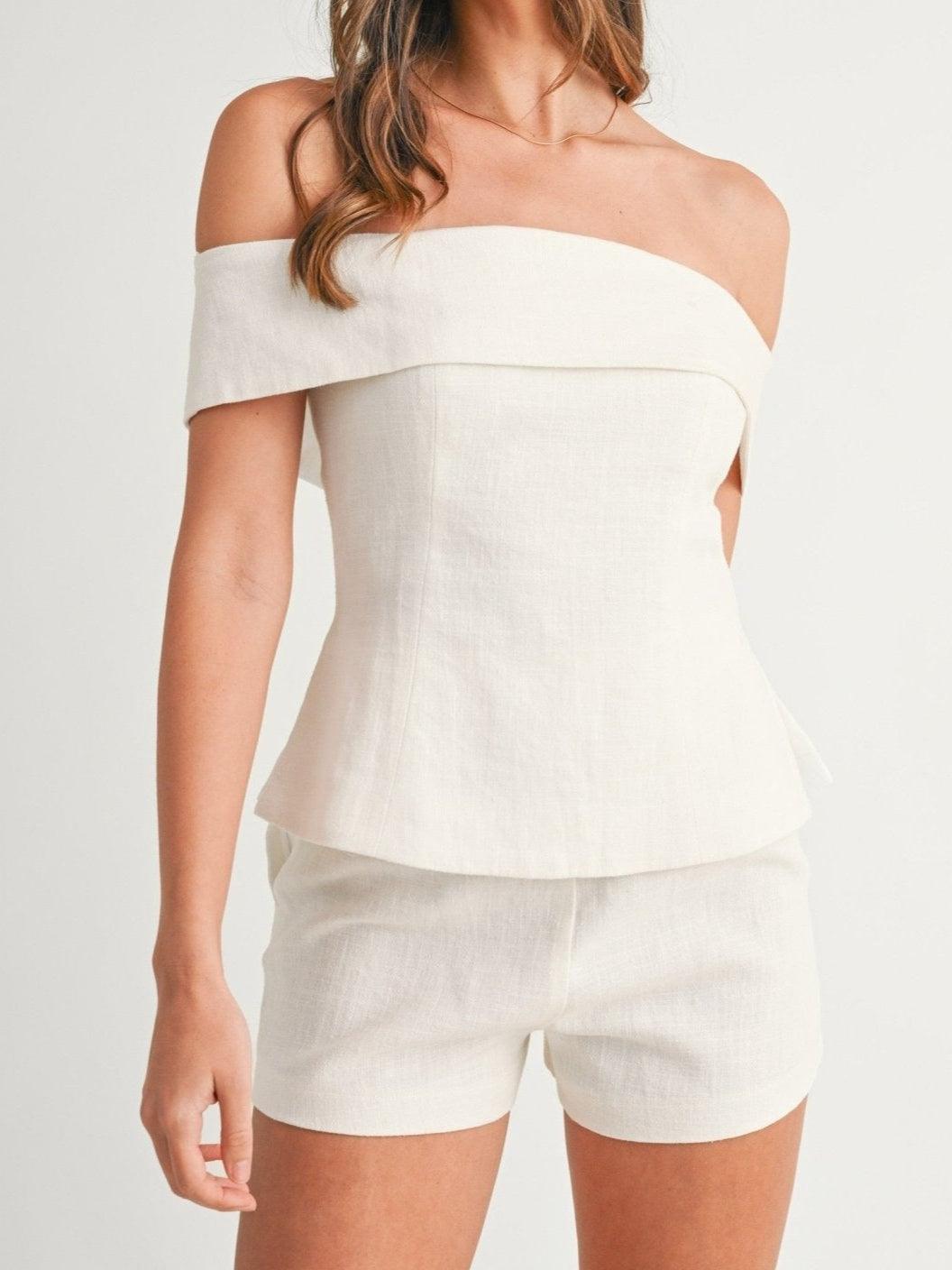 Ensemble Deux-Pièces Femme en Coton-Lin Blanc – Tenue Élégante et Légère