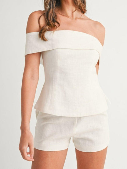 Ensemble Deux-Pièces Femme en Coton-Lin Blanc – Tenue Élégante et Légère
