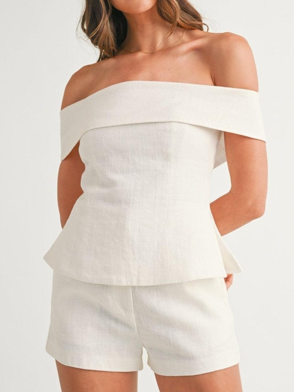 Ensemble Deux-Pièces Femme en Coton-Lin Blanc – Tenue Élégante et Légère