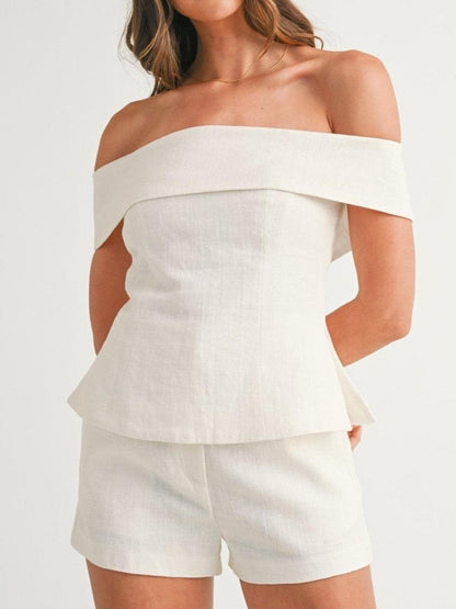 Ensemble Deux-Pièces Femme en Coton-Lin Blanc – Tenue Élégante et Légère
