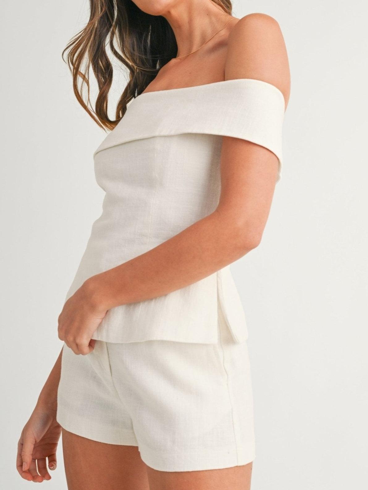 Ensemble Deux-Pièces Femme en Coton-Lin Blanc – Tenue Élégante et Légère
