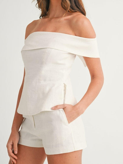 Ensemble Deux-Pièces Femme en Coton-Lin Blanc – Tenue Élégante et Légère