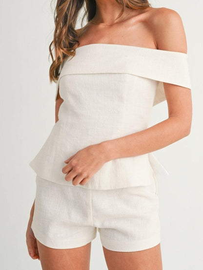 Ensemble Deux-Pièces Femme en Coton-Lin Blanc – Tenue Élégante et Légère