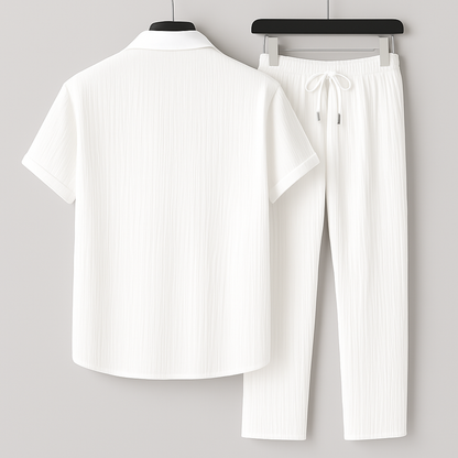 Men's Linen-Effect Set Shirt and Drawstring Pants - Light and Casual