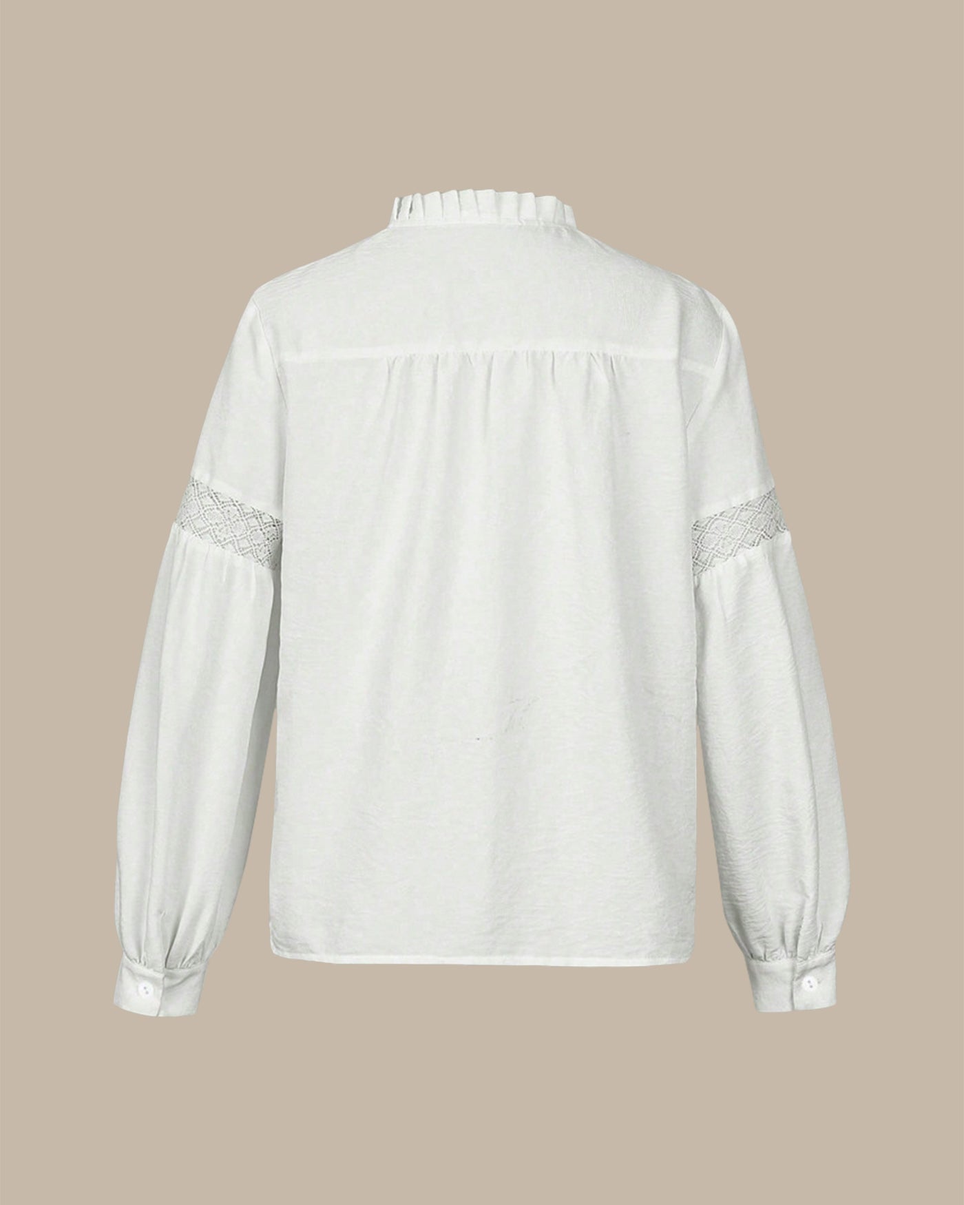 Chemisier Décontracté Blanc Texturé Élégant pour Femme – Haut à Manches Longues avec Patchwork en Dentelle Brodée