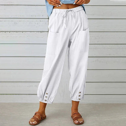 Pantalon Court Femme Taille Élastique – Coupe Confortable Décontractée