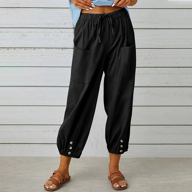 Pantalon Court Femme Taille Élastique – Coupe Confortable Décontractée