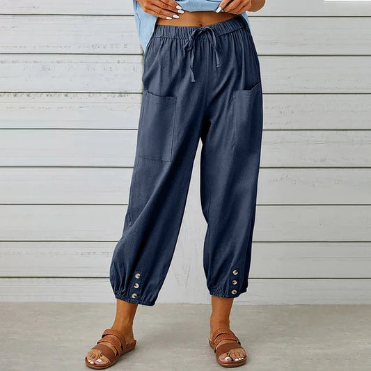 Pantalon Court Femme Taille Élastique – Coupe Confortable Décontractée