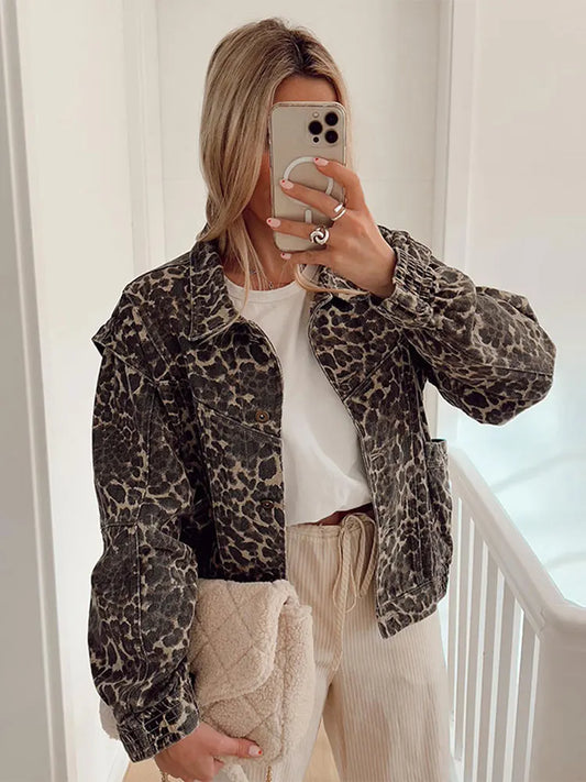 Veste Femme Tendance Imprimé Léopard – Veste Courte Décontractée