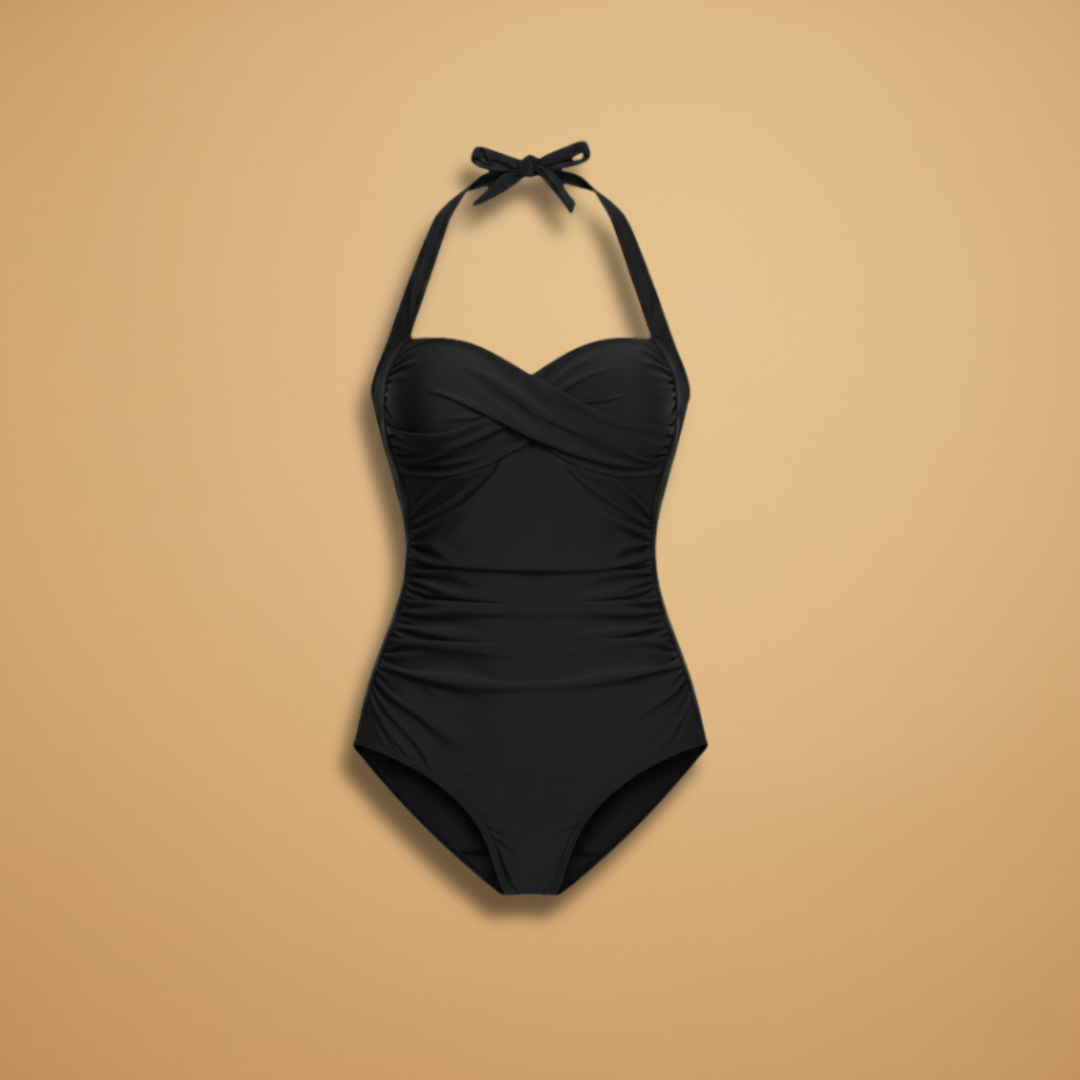 Bañador de mujer de una pieza con cuello halter fruncido y moldeador - Elegante y esculpido