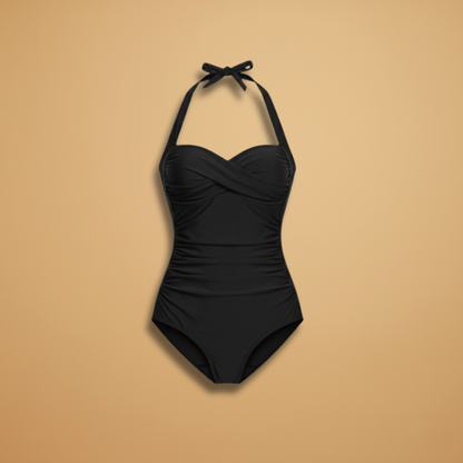 Bañador de mujer de una pieza con cuello halter fruncido y moldeador - Elegante y esculpido