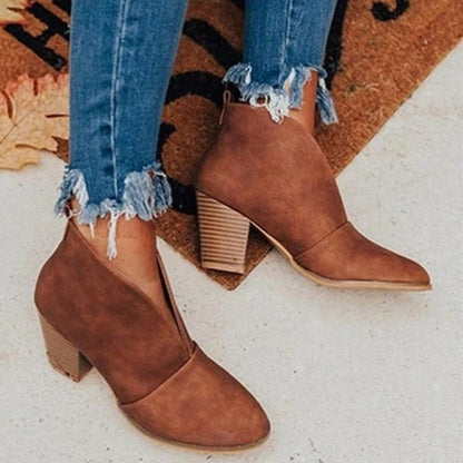 Bottines Femme à Coupe V – Style Chic à Enfiler avec Talon Épais