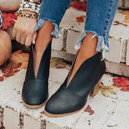 Bottines Femme à Coupe V – Style Chic à Enfiler avec Talon Épais