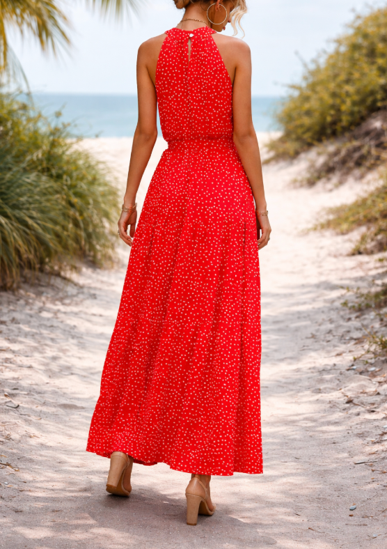 Robe longue à pois pour femme – Style estival fluide, décontracté et chic