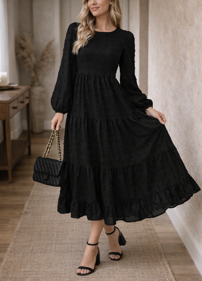 Robe longue maxi à col rond pour femme – Fluide, élégante et décontractée, style quotidien