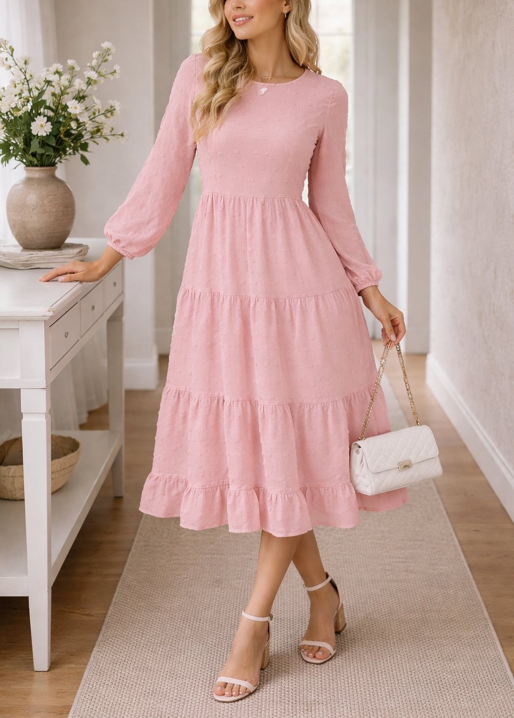 Robe longue maxi à col rond pour femme – Fluide, élégante et décontractée, style quotidien
