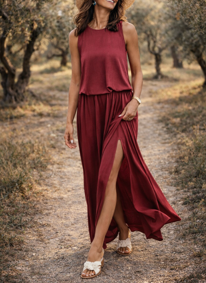 Robe maxi sans manches pour femme – Fente latérale, fluide, élégante, style estival