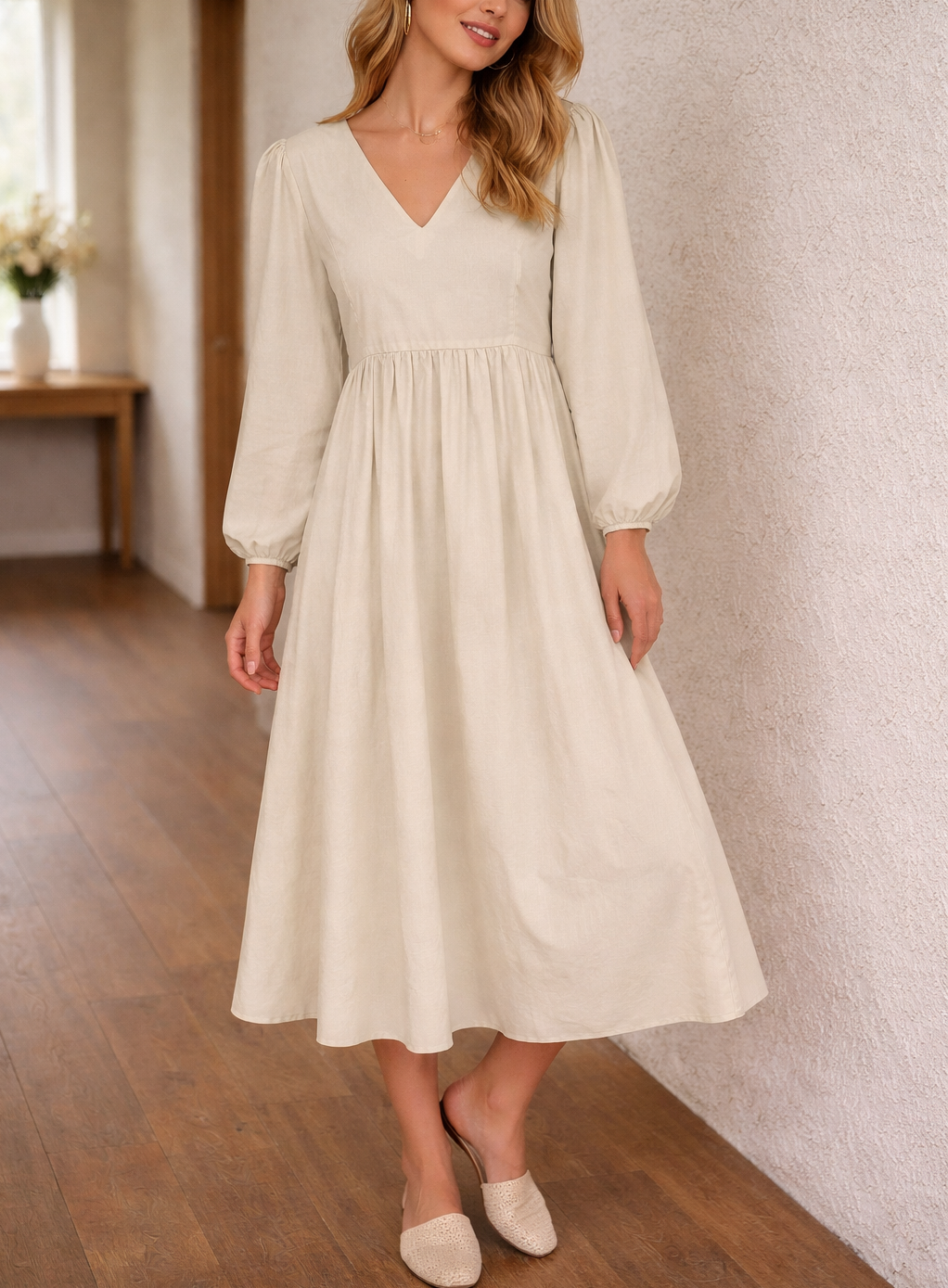 Robe midi à col V pour femme – Style chic, élégant et décontracté au quotidien