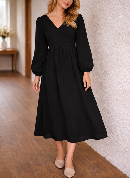 Robe midi à col V pour femme – Style chic, élégant et décontracté au quotidien