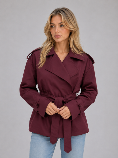 Trench court femme croise avec ceinture - Chic et elegant